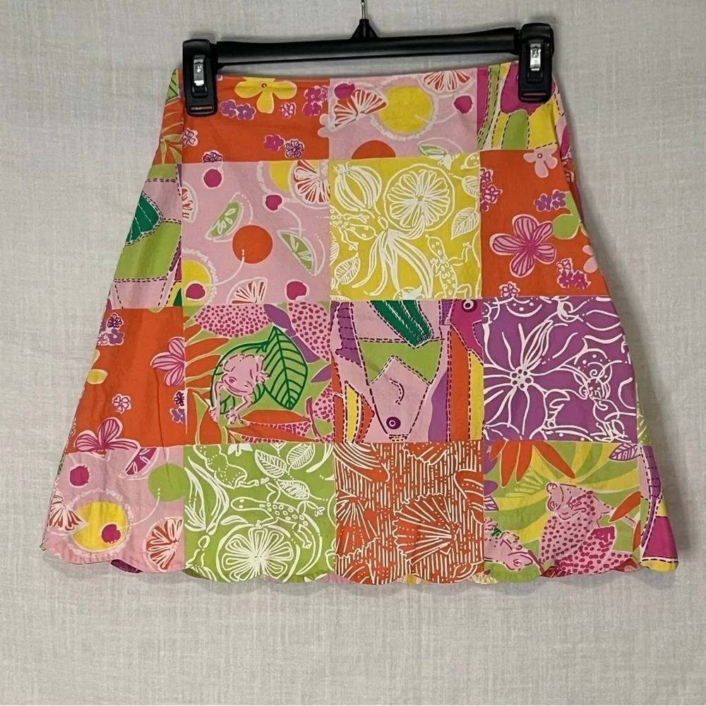 Girl's Lilly Pulitzer Vintage White Label Patch Print Zip Skirt Lined Si…